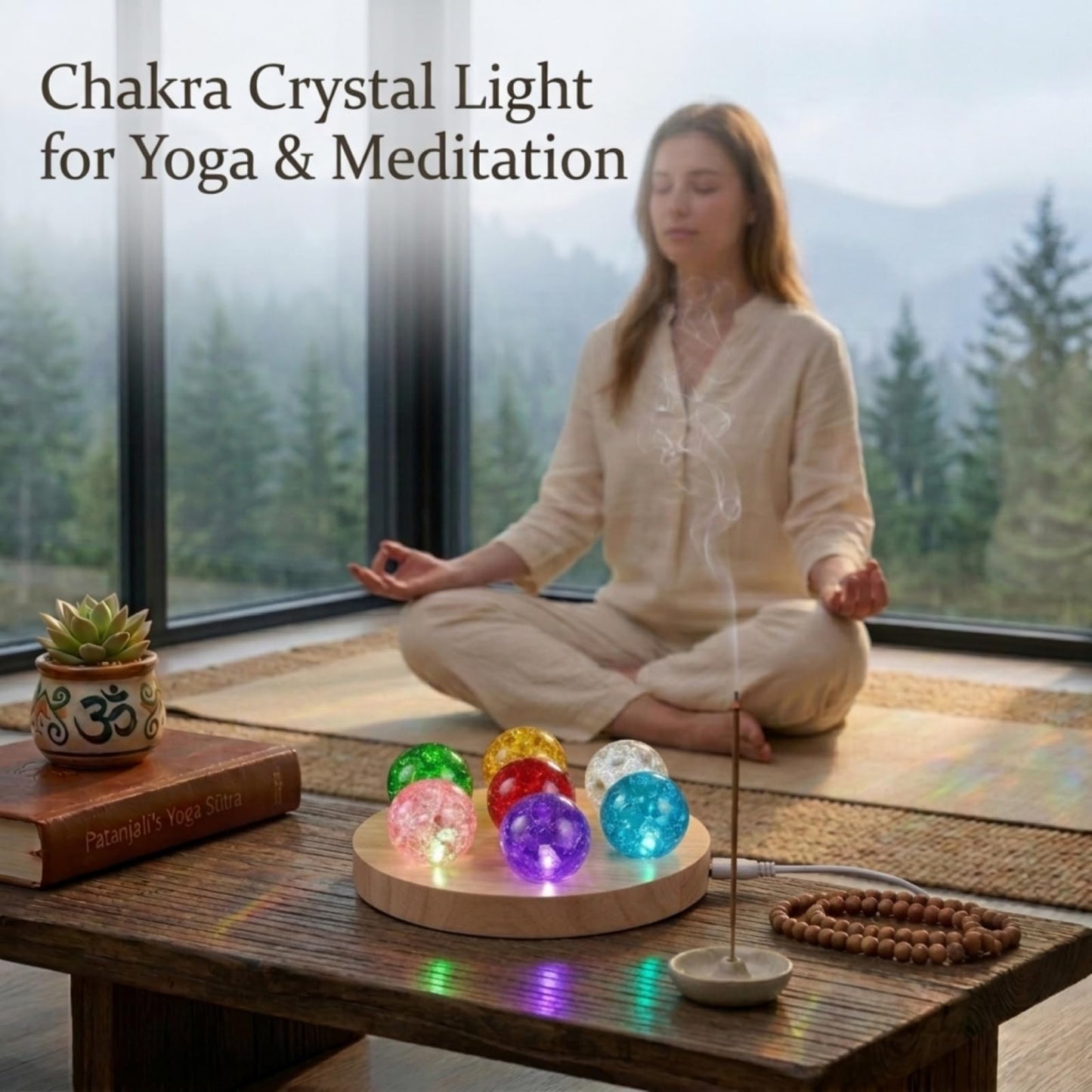 JINWU ClearPeak 7 Colors 40mm Ice Cracked Crystal Balls, Chakra Healing Sphere with LED Wooden Base, Glass Night Light for Home Living Room Meditation, Valentines Day (Set 7-Rainbow-Round)