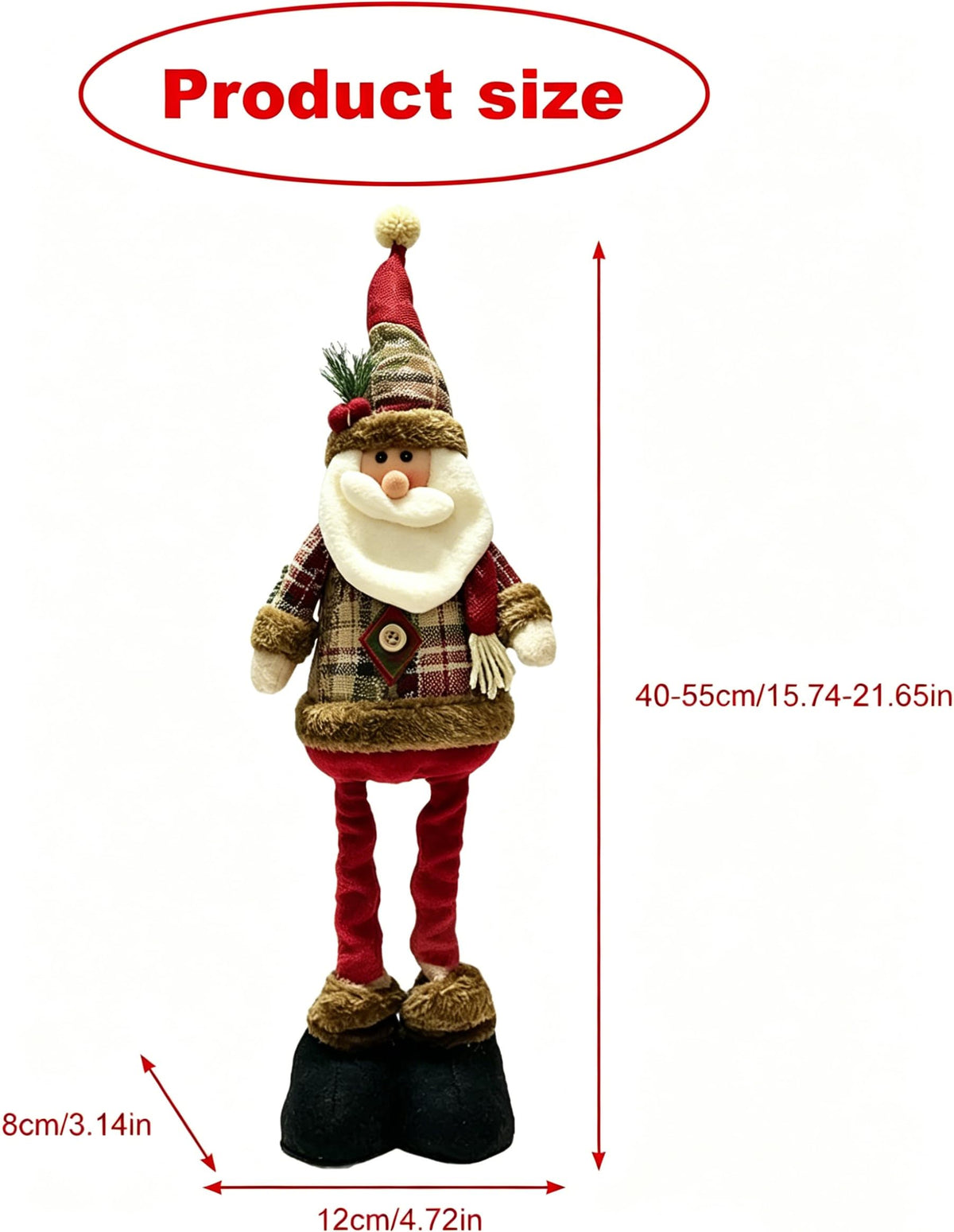 JoyParcel Christmas Standing Santa Figurine Plush Doll with Extendable Legs, Large Xmas Tabletop Shelf Mantel Home Decor, Indoor Holiday Decoration Gift