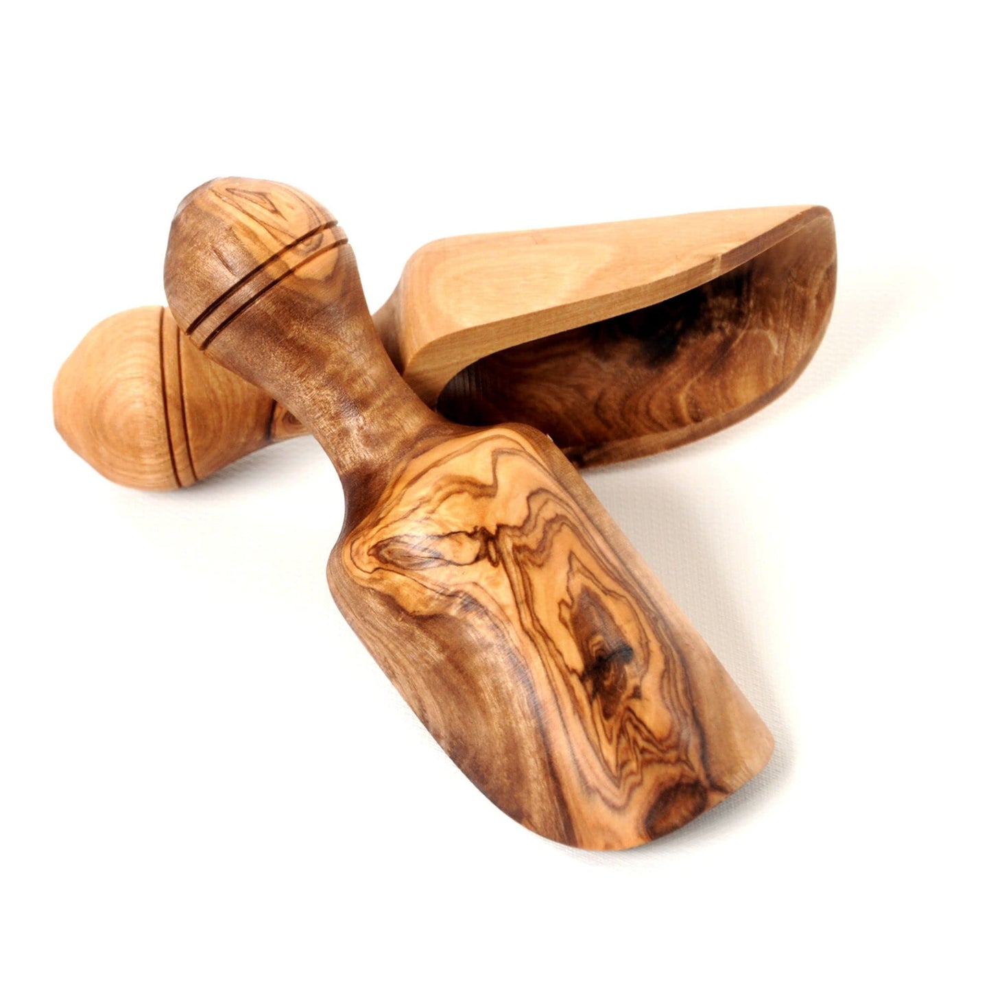 BeldiNest Olive Wood 4.5" Set of 2 Wooden Bath Salt Scoops, Great Spice Scoops or Scooping, Grain Baking Powder, Baking Soda, Spice, Coffee, Tea and Milk Powder