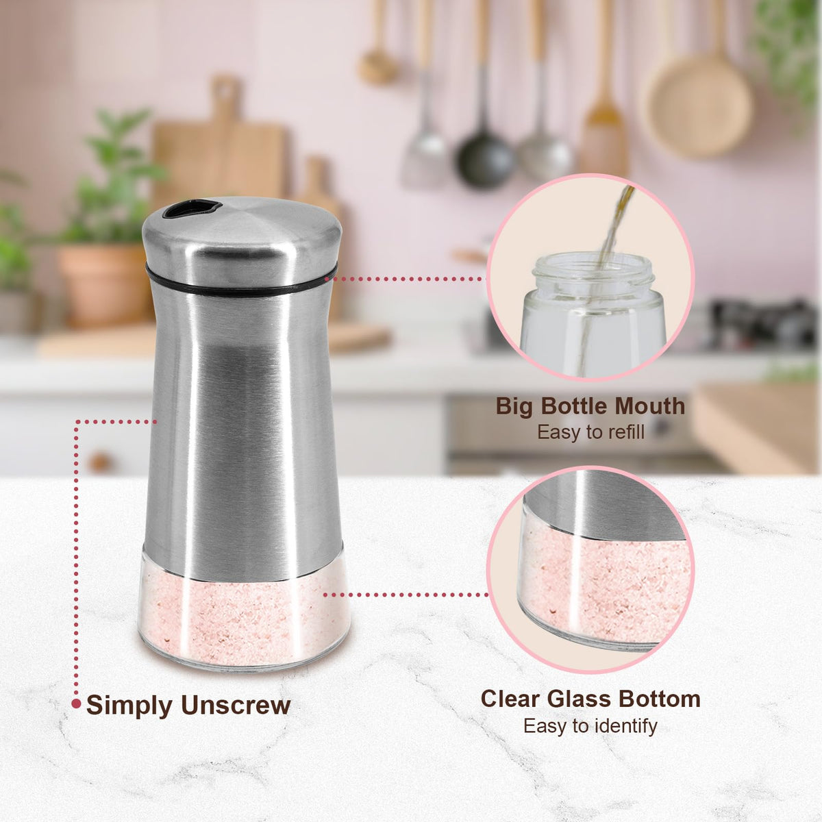 Farmhouse Salt and Pepper Shakers with Adjustable Pour Holes, Refillable Salt Shaker by Aelga, Ideal for Himalayan, Kosher, Black and White Pepper