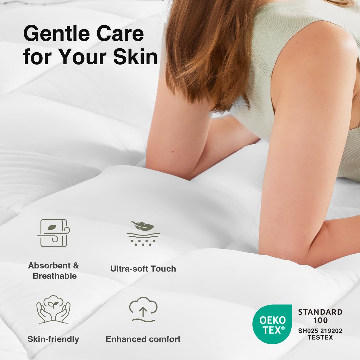 Novilla Queen Mattress Topper, Extra Thick Pillow Top - Overfilled Hotel Luxury Mattress Pad Cover for Back Pain Relief, Breathable Fluffy Down Alternative Fill, 8-21” Deep Pocket, Green-White