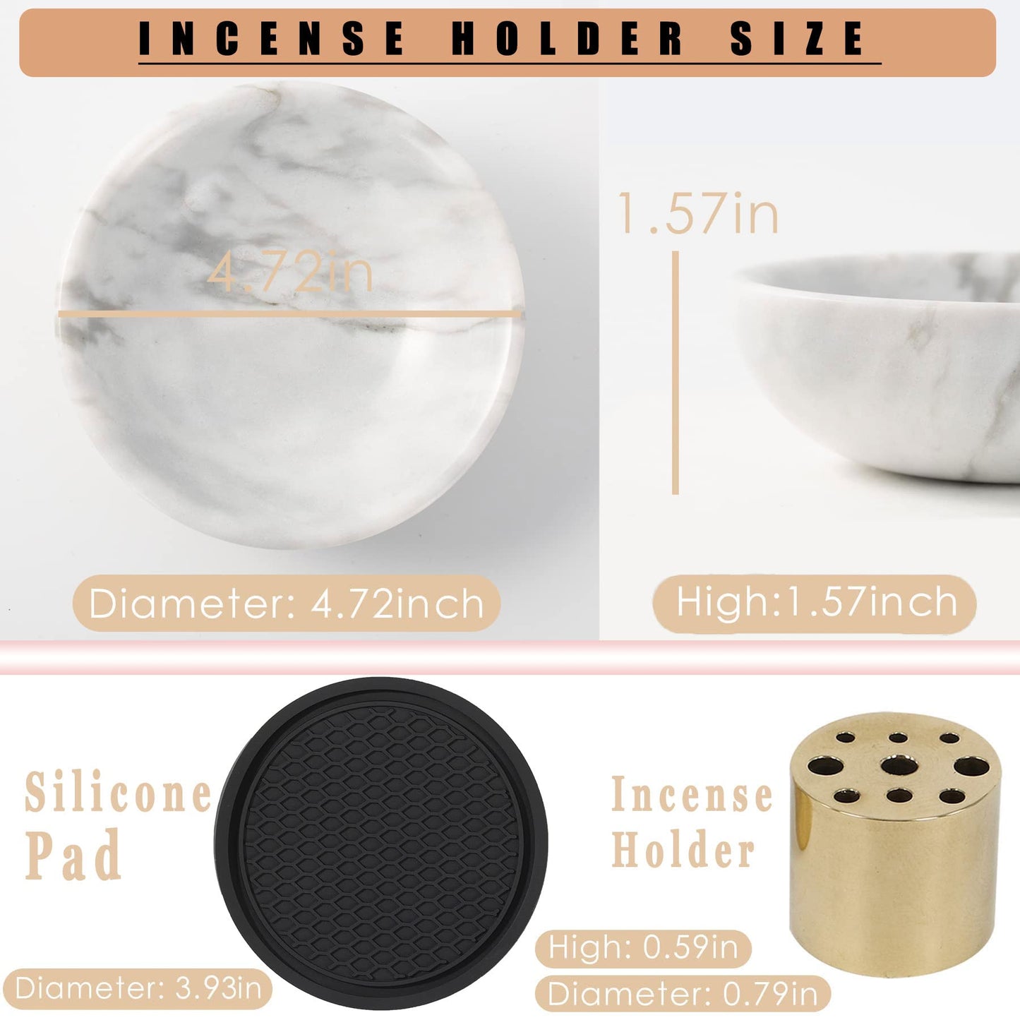 Incense Holder, Natural Marble Incense Holder for Sticks with 9 Incense Holes, Handmade Incense Stick Burner Ideal for Smudging, Decoration