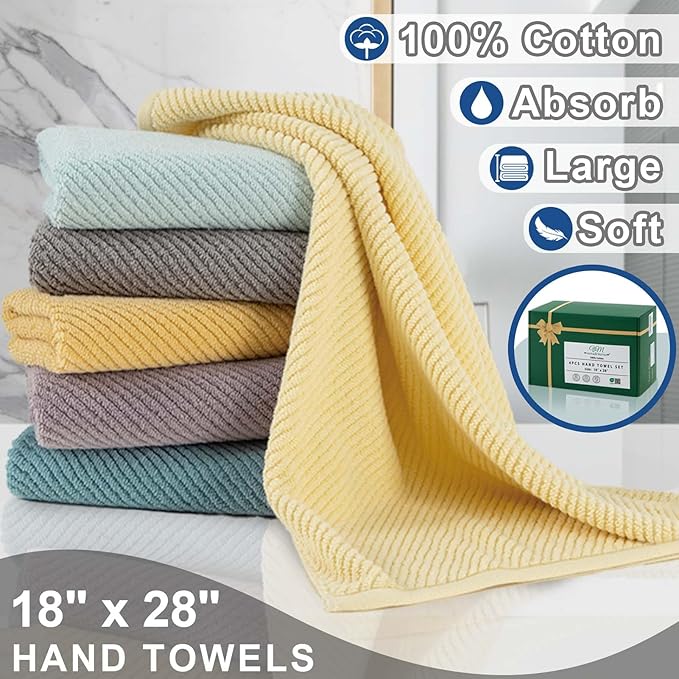 VOOVA & MOVAS Blue Hand Towels for Bathroom, 4 Pack Large 18"x28"