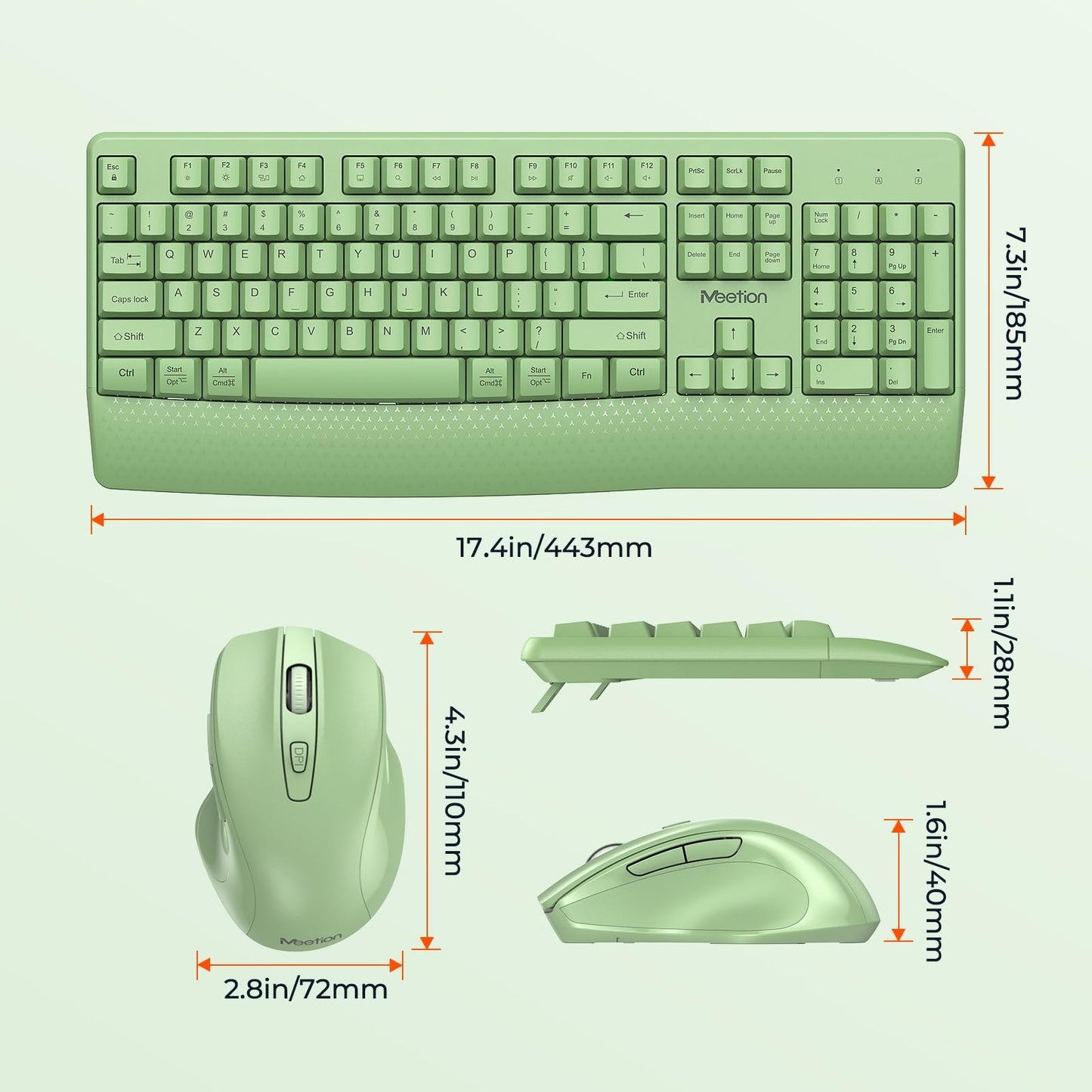 MEETION Wireless Keyboard and Mouse, Full-Sized Cordless Keyboard with Wrist Rest and 3 DPI Adjustable Mouse, Keyboard and Mouse Set with 2.4GHz USB Receiver, for PC/Computer/Laptop/Windows/Mac, Pink