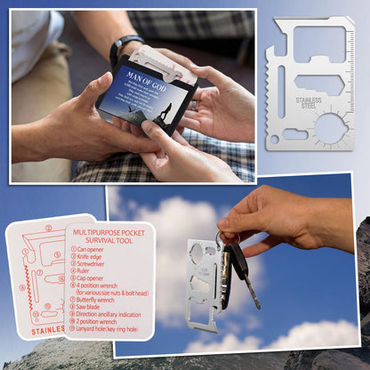 PullCrease 10 Pcs Man of God 11 in 1 Stainless Steel Credit Card Multitool Father's Day Gifts Survival Wallet Tool Bible Verse Ephesians 6: 10-11 Pocket Tool Set for Men Church Prizes Party Favor