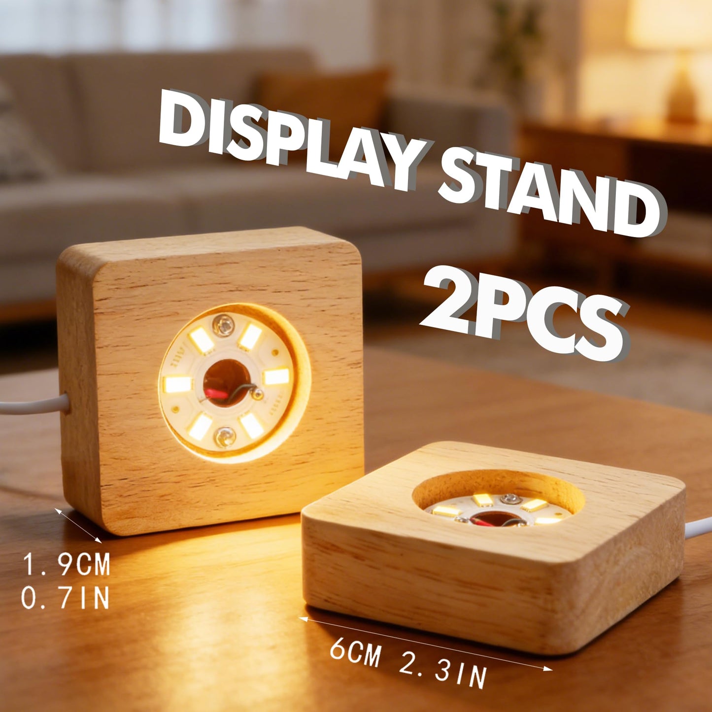 LOULIQIGIFT Colorful Ice Cracked Crystal Balls with Wooden Light Base 60mm Glass Spheres and 2Pcs LED Wooden Display Base for Crystal Glass Art Square Wooden Lamp Base