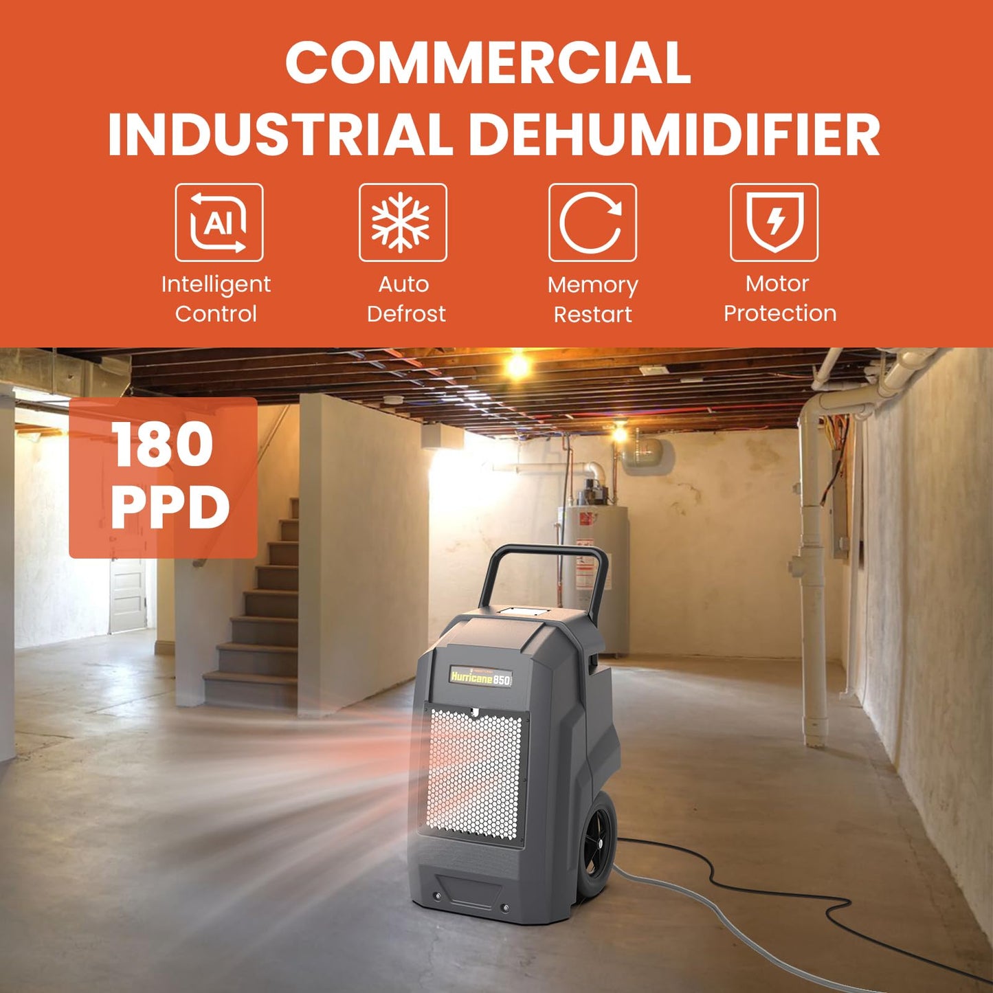 Abestorm Commercial Dehumidifier with Pump Drain Hose, 180 Pints Large Capacity Industrial Dehumidifier for Basements, Garages, Job Sites, 5 Years Limited Warranty, Grey
