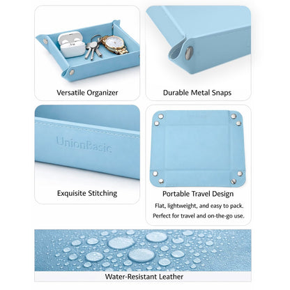 UnionBasic Small Valet Tray, Jewelry Tray for Rings Watches Earrings, Entryway Catchall Caddy for Coins Keys Change, Nightstand Bedside Valet Holder, Trays for Electronic Gadgets, Blue