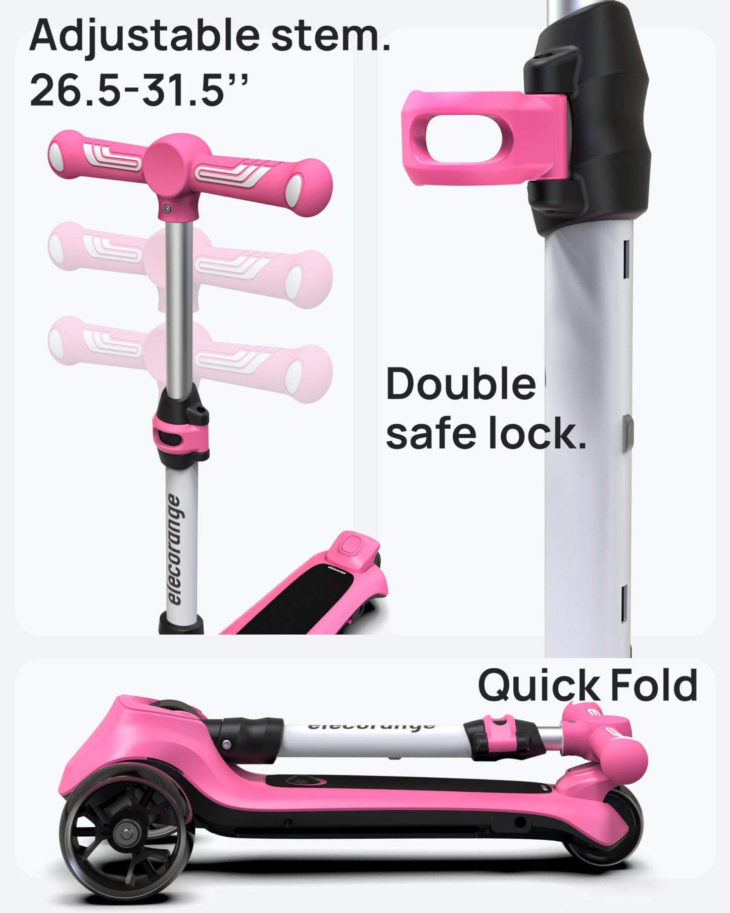 Elecorange T200 Kids Electric Scooter Ages 4-9, 3 Wheel Electric Scooters for Kids, Light Up Wheel, Flashing Deck, Long Range Rechargeable Battery, Princess Scooter Girls, Pink