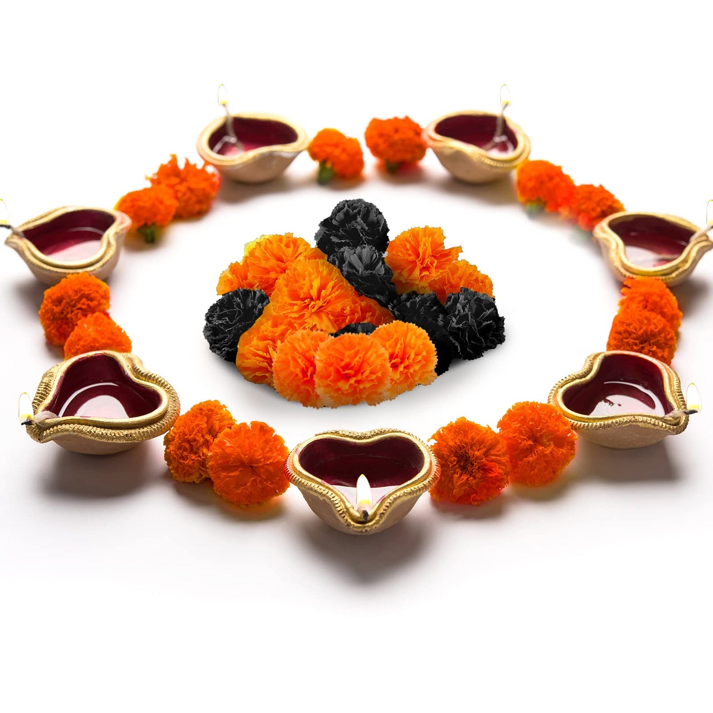 Waydress 20 Pieces Artificial Marigold Bunch Fake Bunch Halloween Artificial Marigold Flowers with Stem for Birthday Party Diwali Halloween Party Decoration(Black, Orange)
