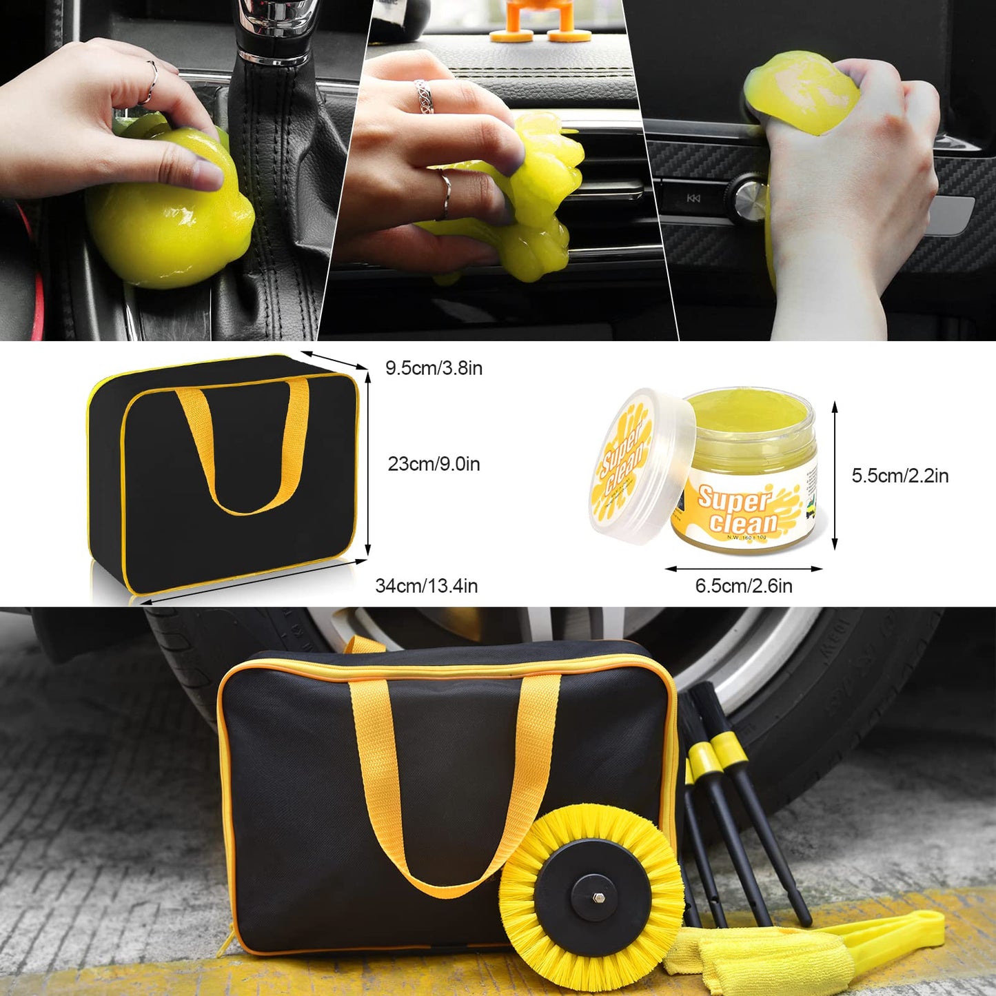Herrfilk Car Cleaning Set, 20 Pieces Car Care Set, Car Detailing Brush Car Wash Set for Car Cleaning Interior and Exterior, Air Vent, Dashboard, Motor, Wheels, Household Cleaning
