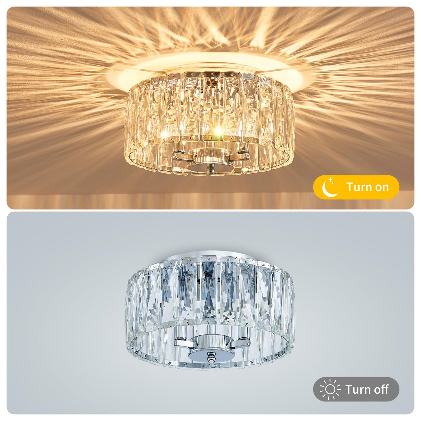 ElegLumi Crystal Ceiling Light, 3-Light Modern Flushmount Ceiling Light for Living Room, Dinning Room Hallway, D12xH9inch, Chrome Finish Frame & K9 Crystal