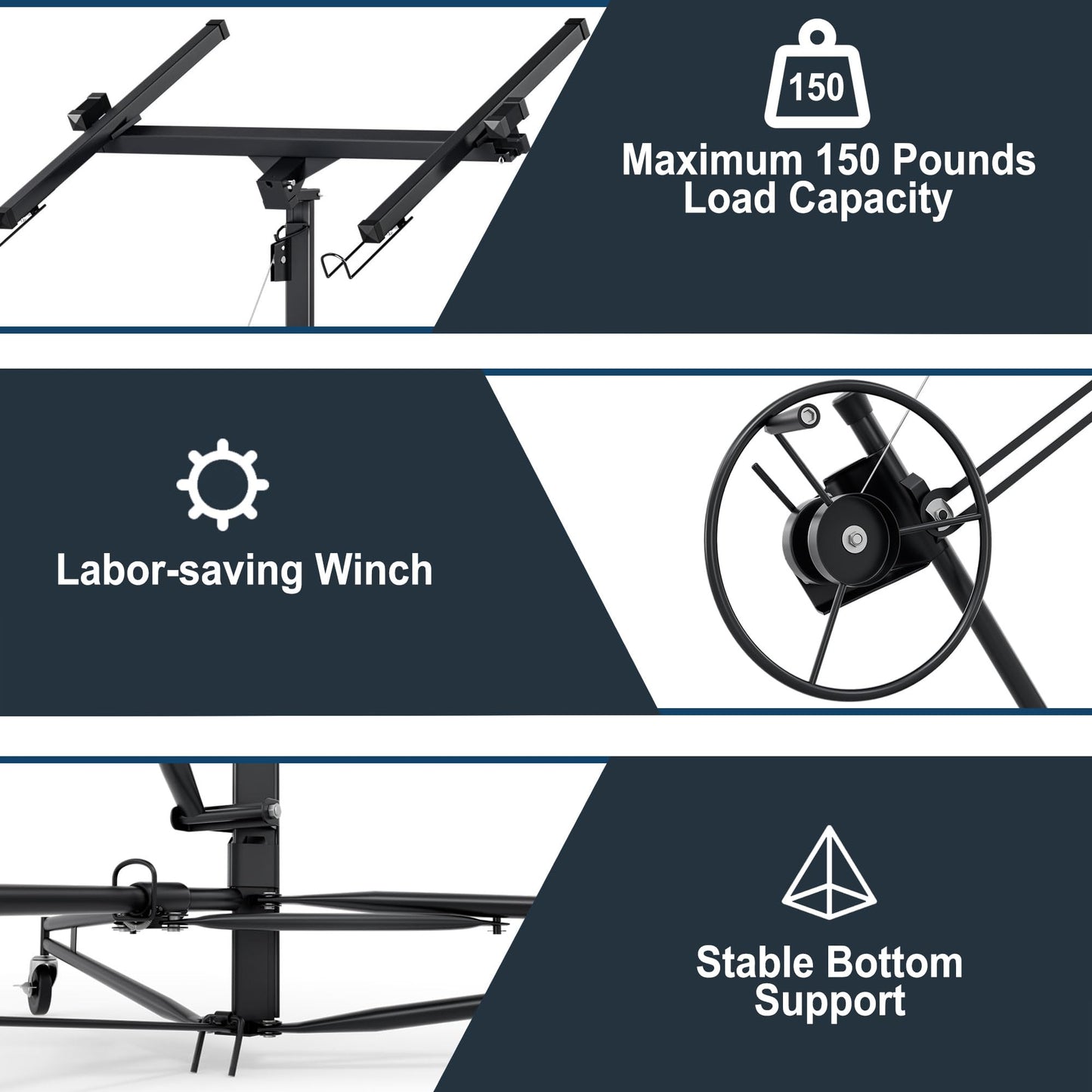 Drywall Lift 16 ft,Sheetrock Lift Drywall Lift,150 LBS Heavy Duty Drywall Rolling Lifter Panel,Drywall Lift Panel Hoist Jack with 360° Adjustable Telescopic Arm & 3 Lockable Wheels (16 Ft Black)