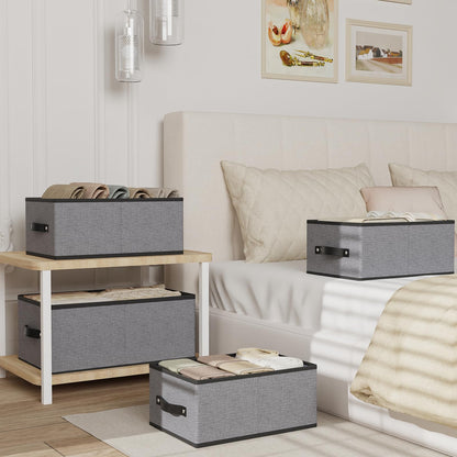 YheenLf Collapsible Storage Boxes, Open Foldable Baskets for Organizing with Handles, Fabric Containers Cubes for Wardrobe, Closet, Gray, 41×25×16.5 cm, 2-Pack