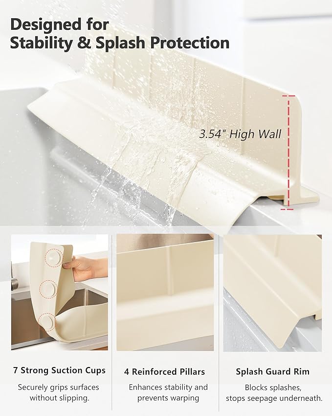 Kitchen Sink Splash Guard 18" Self-Draining Silicone Water Guard