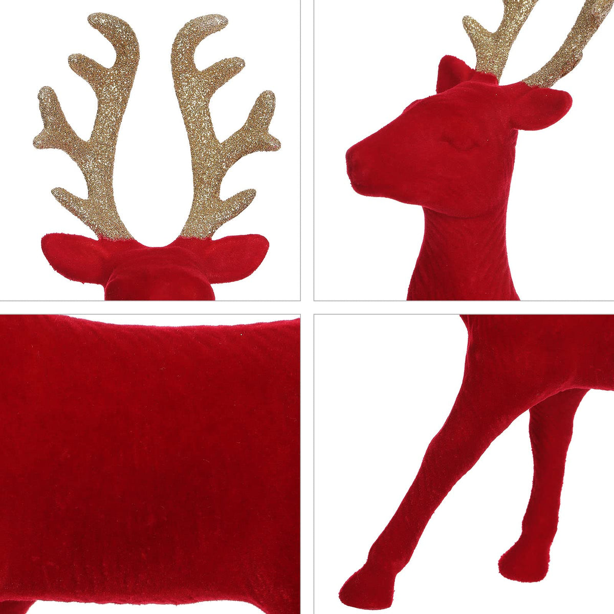 Season 2 Season Christmas Reindeer Tabletop 2 Set 12.5" H Red Flocking Standing Deer Decorations, Indoor Decorative Ornaments for Kitchen Mantle Shelf Office Home Décor