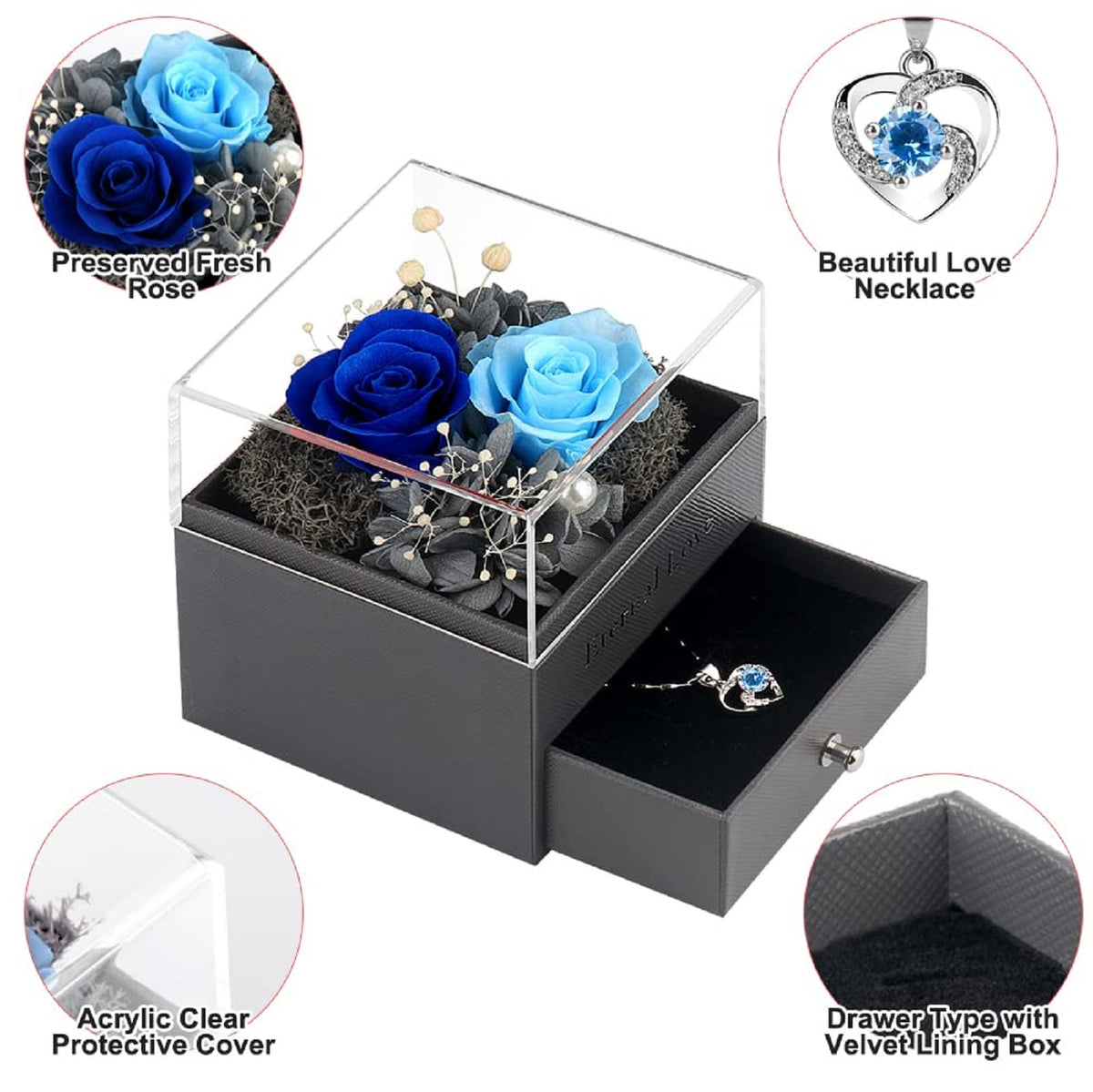 SHOKUTO Preserved Rose,Birthday Gifts for Women Mom Girlfriend,Gifts for Mom Grandma Wife Daughter Sister,Jewelry Boxes with Necklace