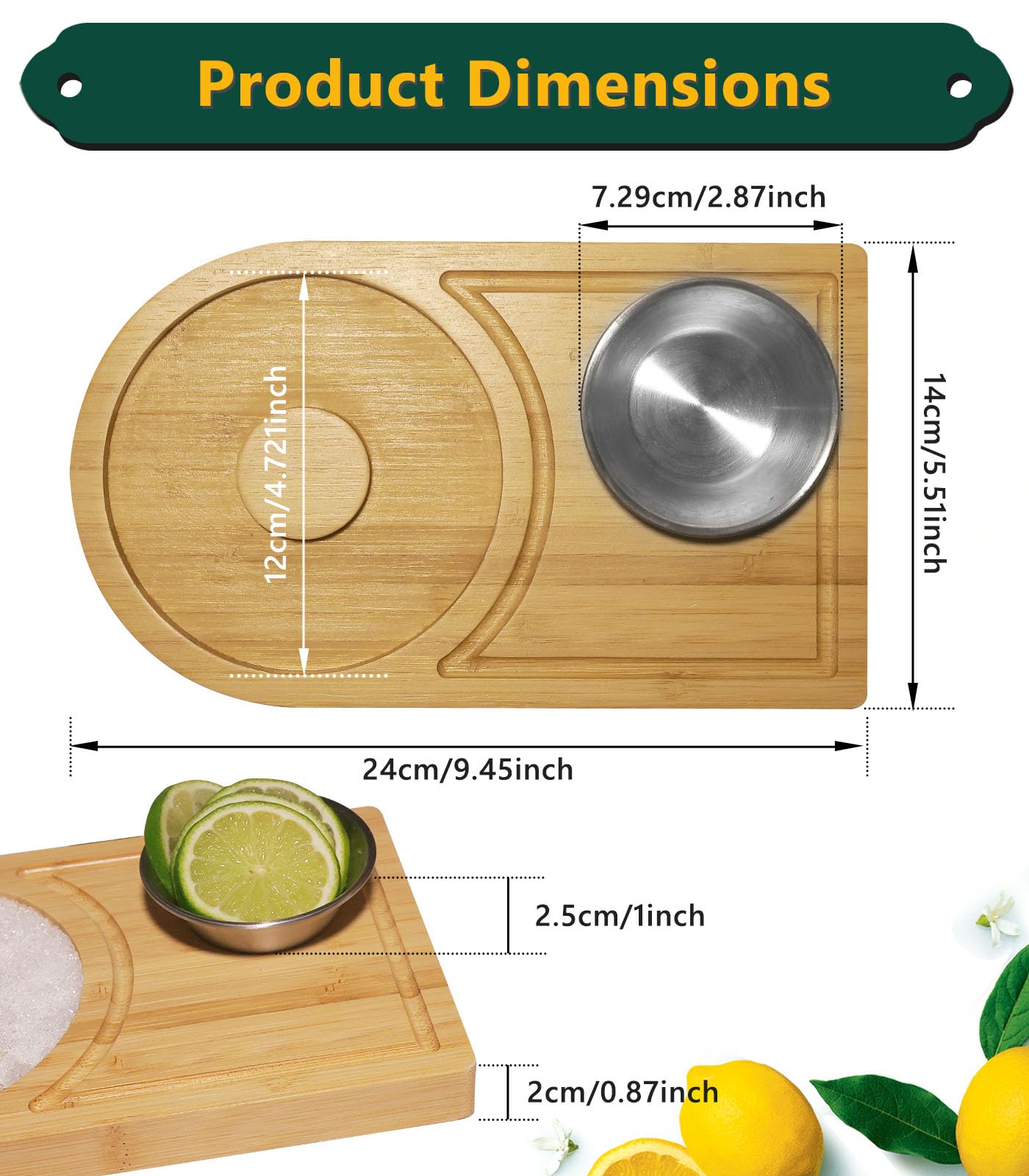 CPOTAM Margarita Salt Rimmer Set, Bamboo Margarita Rimmer Set with Bowl & Room for Margarita Accessories, Margarita Sugar Rimmer for Cocktails, for up to 4.7" Rims
