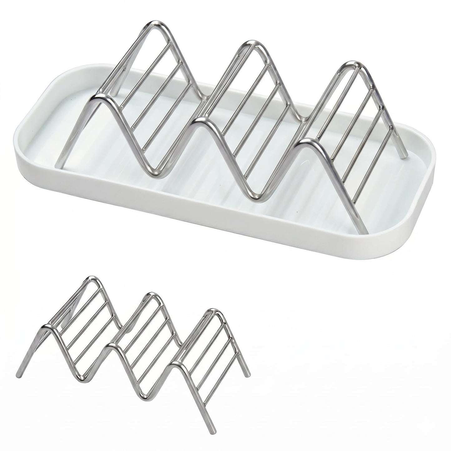 Bar Soap Holder with Removable Drip Tray,Rustproof SUS304 Stainless Steel Soap Dish for Shower Bathroom Countertop, Non-Slip Wave Bar Saver for Shampoo Soap Sponge, White