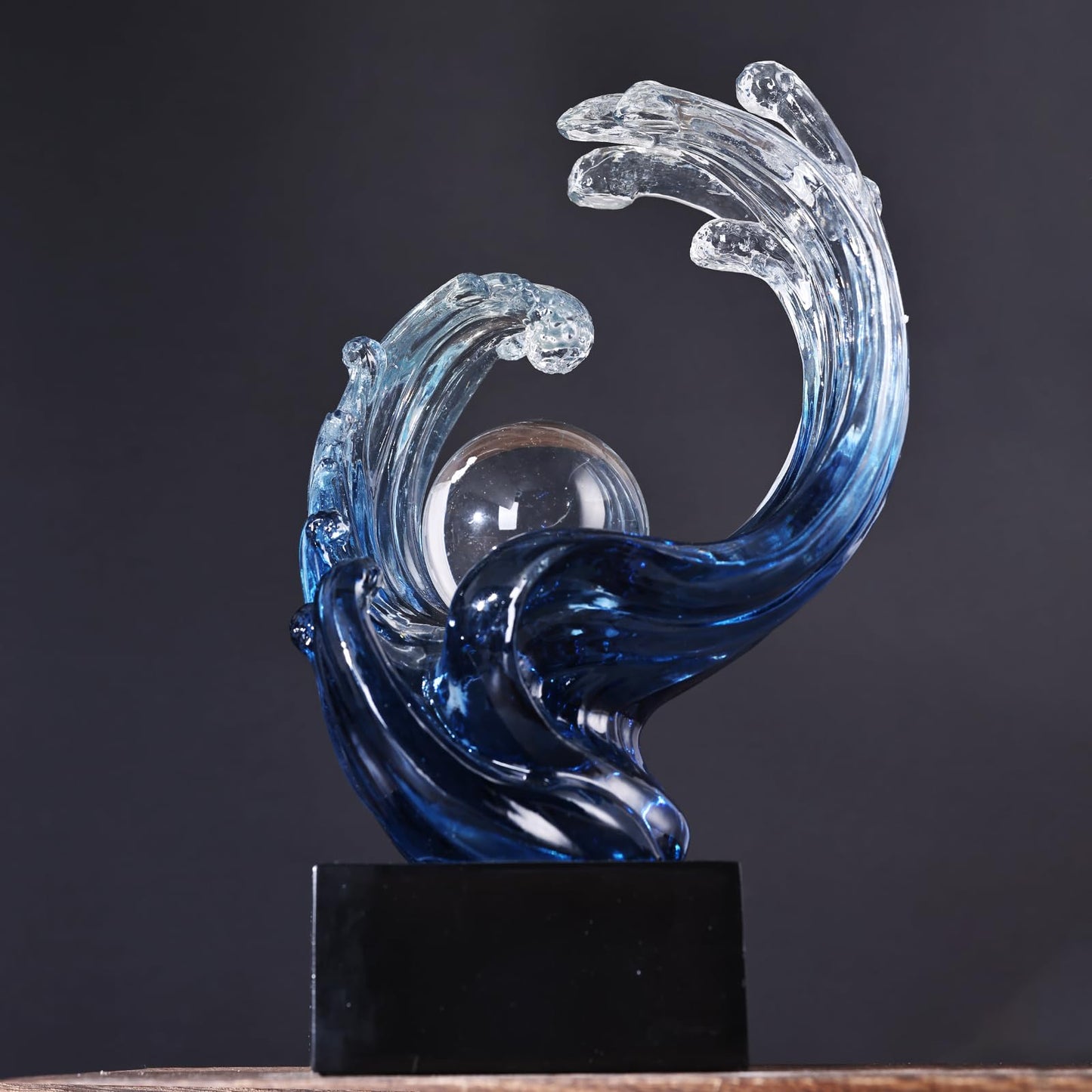 XYQXYQ Modern Abstract Decorative Wave Statue, Gold Abstract Art Home Decor,Crystal Ball Art Wave Resin Sculpture, Office Desk Stand, Dining Table Center Decorative Aesthetics (Blue)