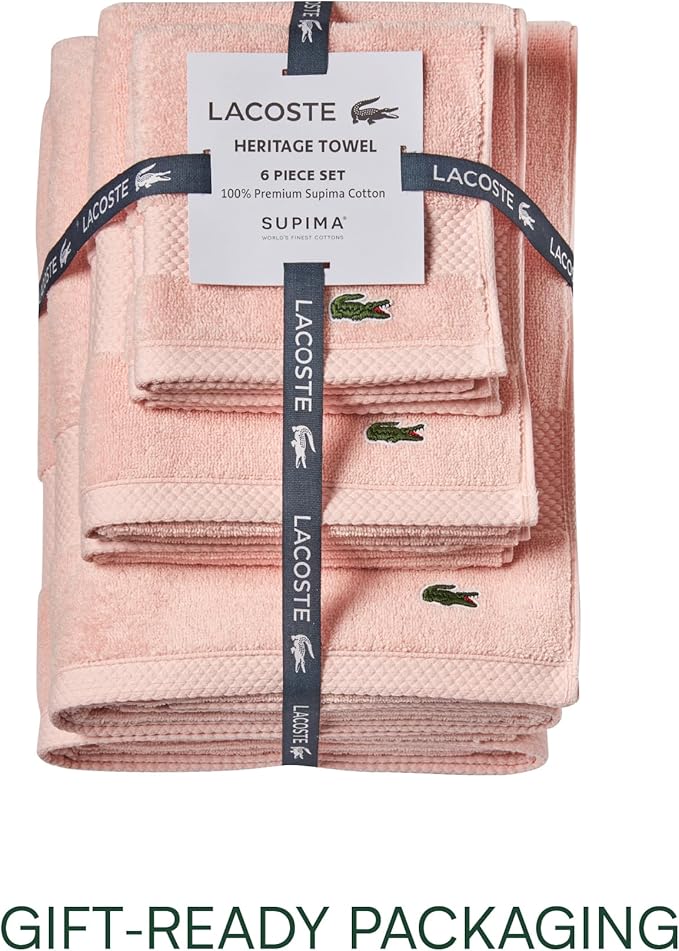 Lacoste Heritage Supima Cotton 6-Piece Towel Set, 2 Bath Towels, 2 Hand Towels