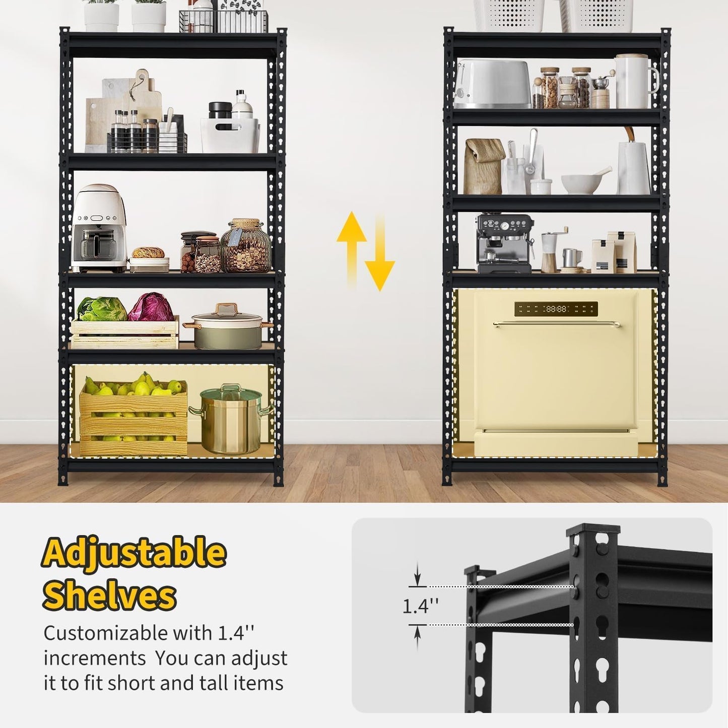 SierraSquad Heavy Duty Garage Storage Shelves, 5-Tier Metal Adjustable Shelving Unit with 2500 LBS Capacity, 35" L x 18" W x 72" H Storage Shelving for Kitchen Pantry Basement Bathroom Laundry