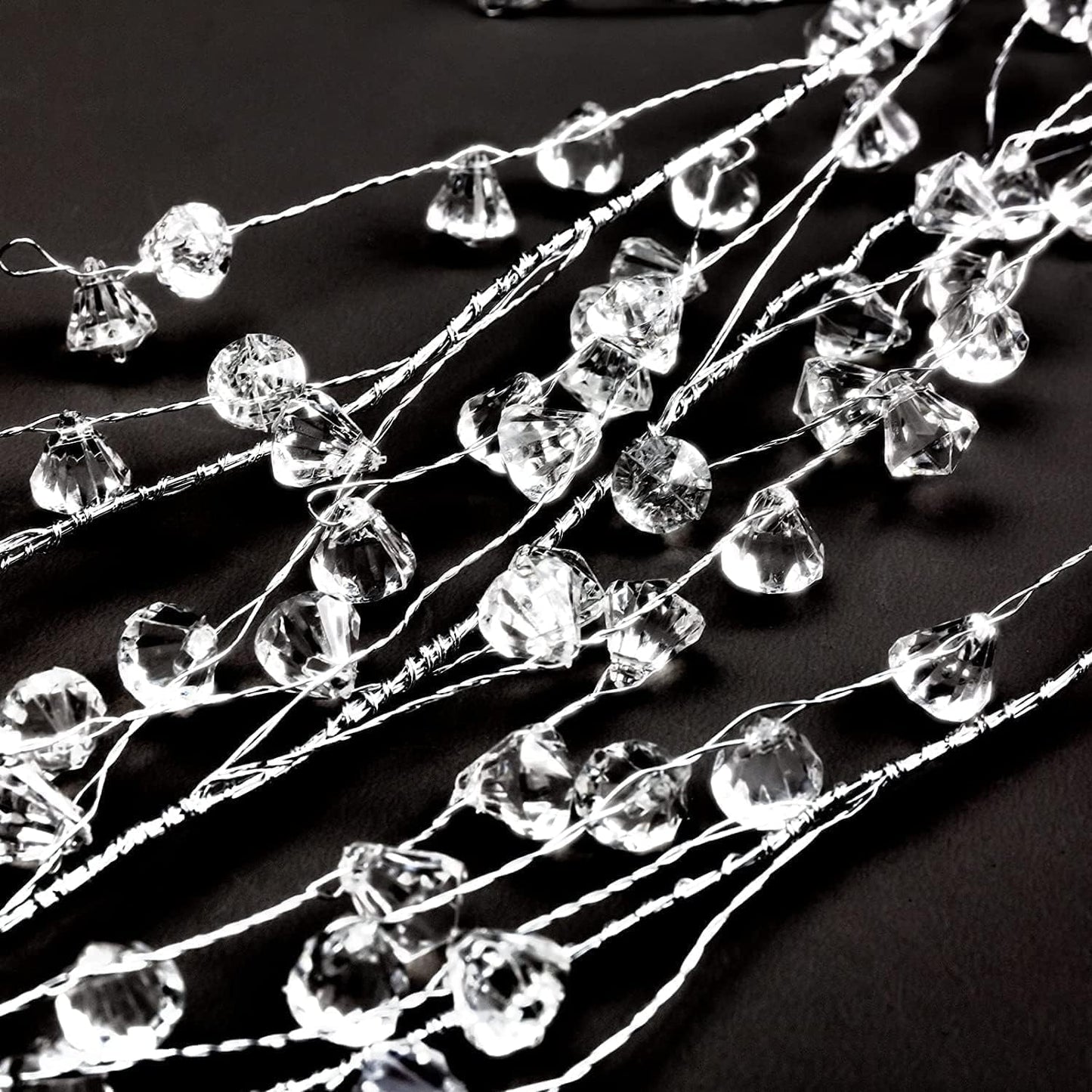 Cheerland Crystal Garland Strands Clear Ice Wire Winter Wonderland Party Decorations Christmas Diamond Crystal Garland Hanging Christmas Tree Decoration Living Room Bedroom Mantel Wreath Decor