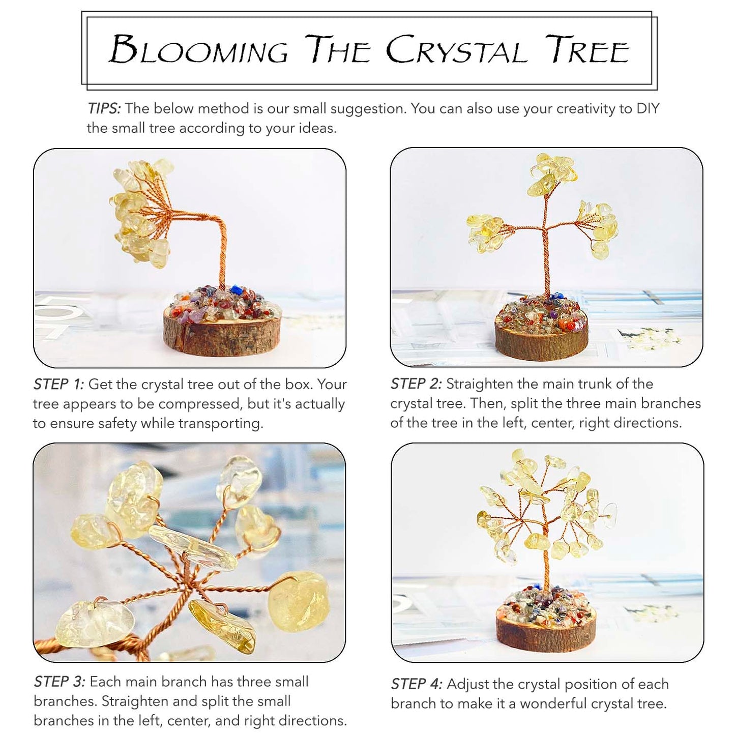 Cereikei 7 Chakra Healing Crystal Tree of Life, Set of 16 Handcrafted Crystals and Healing Stones Trees Collection, Home and Office Feng Shui Decor, Real Natural Crystal Tree Set with Info Guide