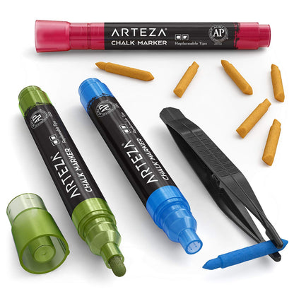 ARTEZA Liquid Chalk Pens, 42 Unique Colours, Includes 50 Chalkboard Labels and Replaceable Tips, Water-Soluble Chalk Pens for Blackboards and Windows