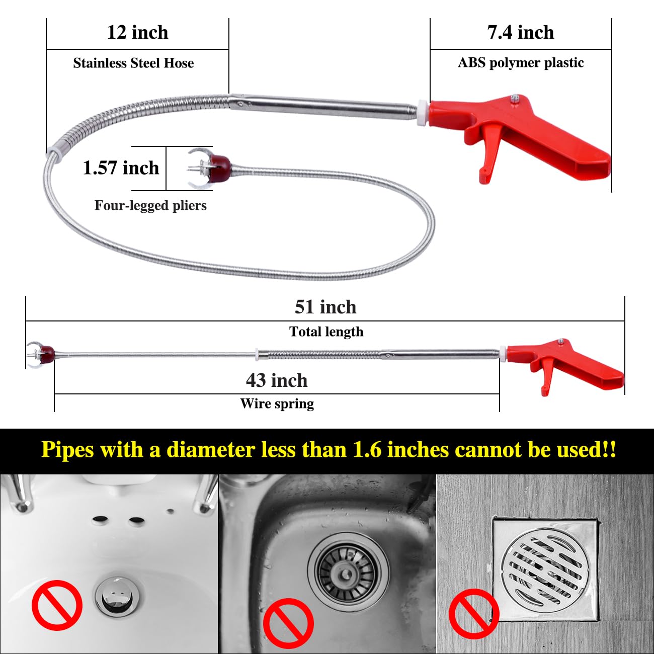 Aozzy Toilet Auger Clog Remover Tool, Stainless Steel Telescoping Toilet Auger Grabber Tool, Use to Grab and Clear Blocking in Various Pipelines, for Unclog Drains, Siphon Toilet, Sink.