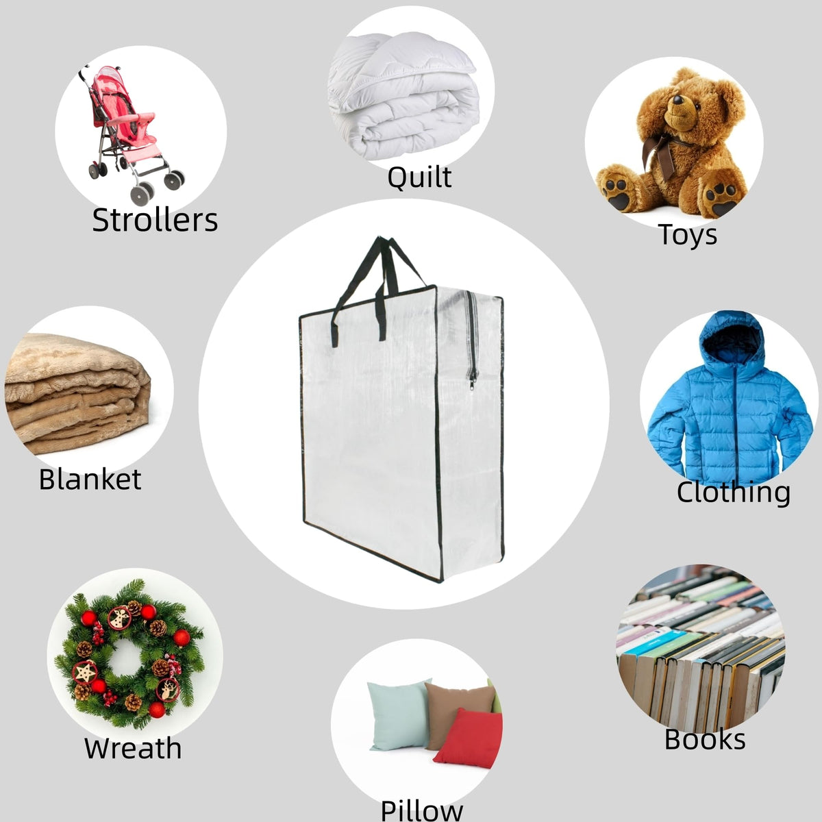 3 Pack Clear Storage Bags with Zipper and Handles, Blanket Bags For Closet Storage, Moving and Packing Supplies for College, Underbed Storage Organizer for Clothes Pillow Bedding Christmas Wreath