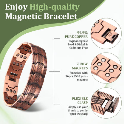 MagEnergy 99.9% Copper Magnetic Bracelet for Men, 3X Magnetic Bracelets Men with Ultra Strength Magnets, Adjustable Wristband with Link Removal Tool & Jewelry Gift Box(Copper)