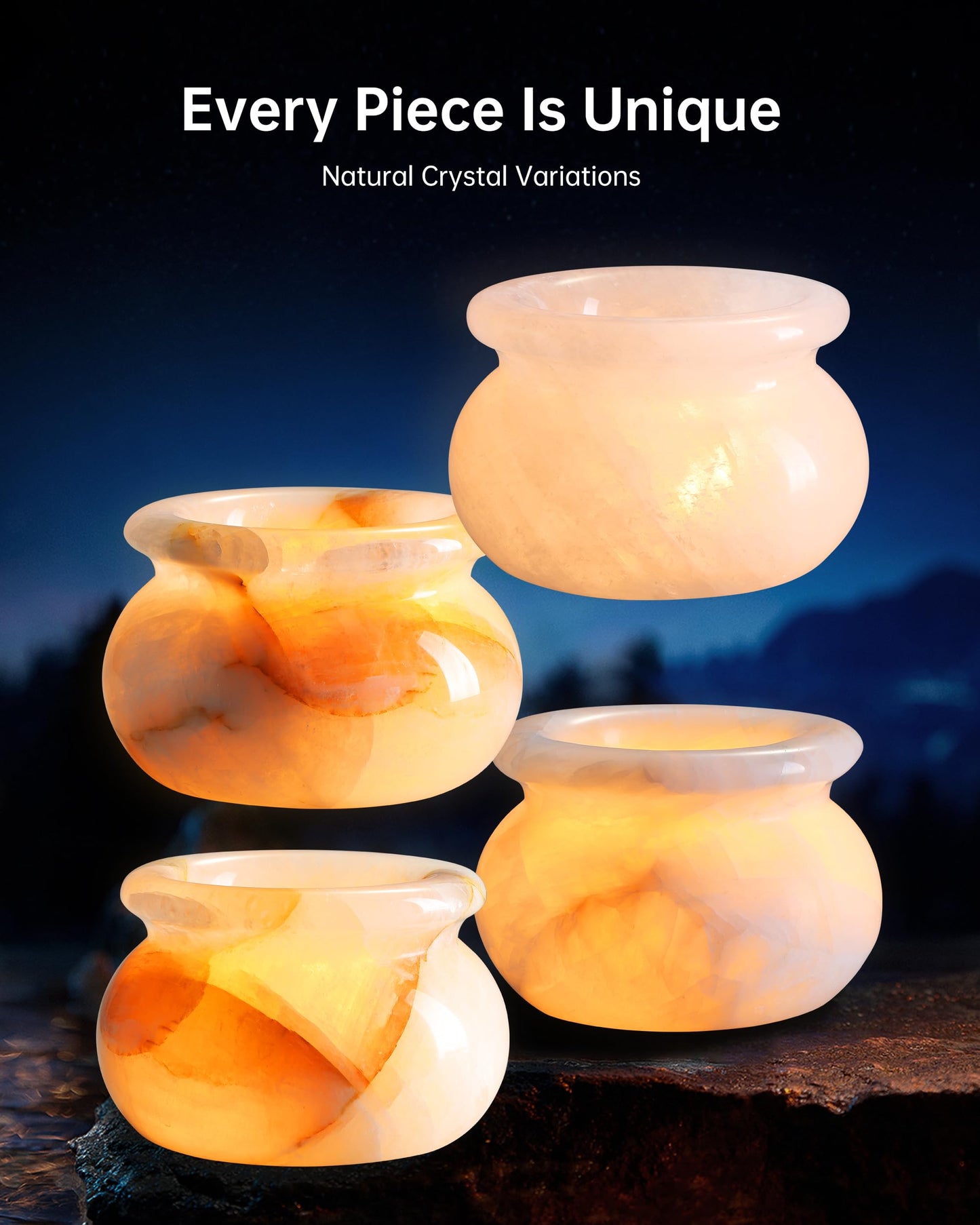 Natural Calcite Tealight Candle Holder, Crystal Bowl, Hand Carved Solid Stone Bowl, Unique Crystal Pattern, Decorative Candle Holder for Home Decor, Bathroom, Meditation, Gift