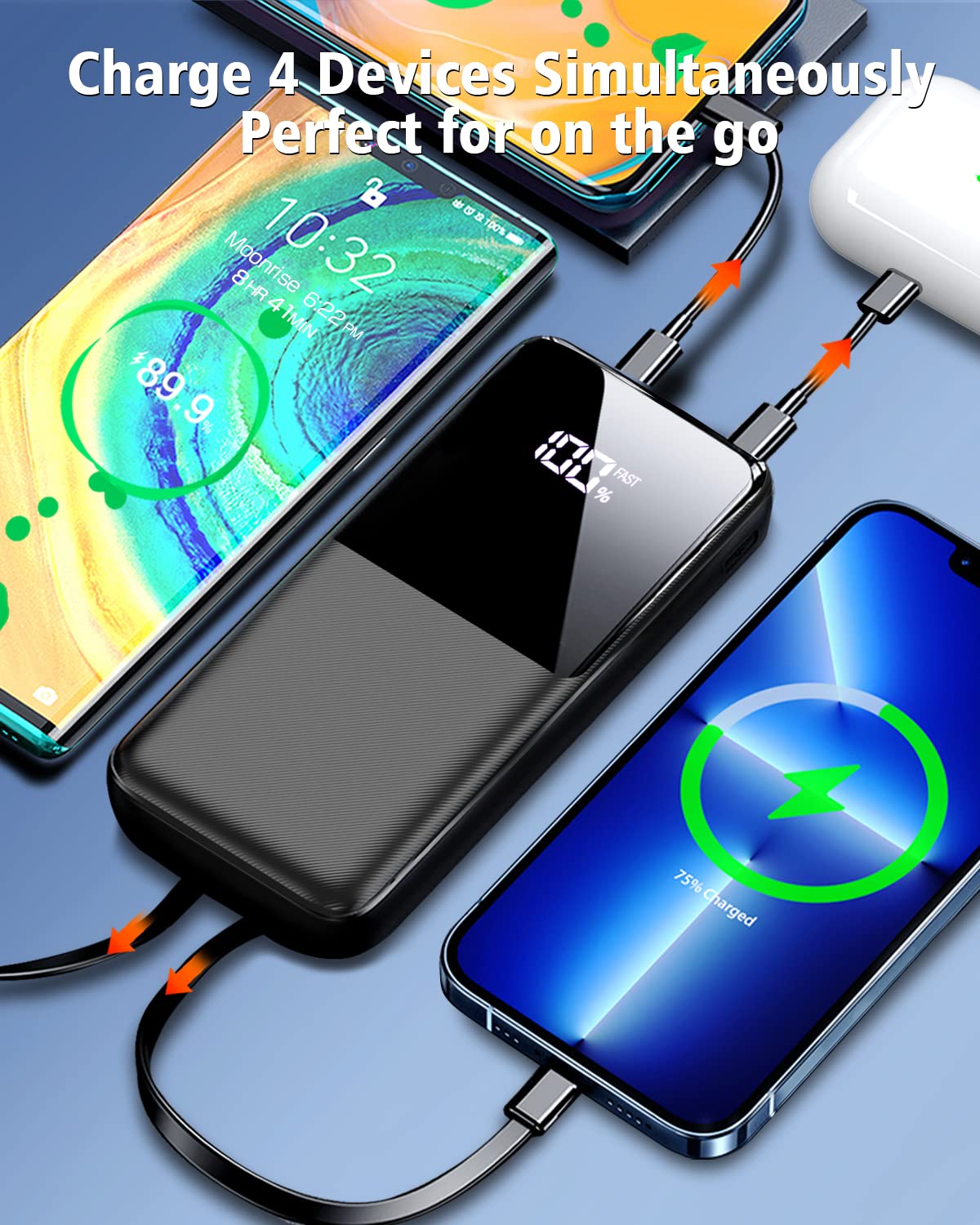 Portable Charger Power Bank - 15000mAh Fast Charging Powerbank Travel Camping Essential Battery Pack with Built in 22.5W Output Cable Compatible with iPhone 17 16 15 14 13 Samsung Google iPad, 1 Pack