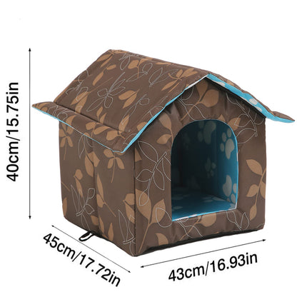 Insulated Cat House Outdoor, Cat Cave with Removable Transparent Curtain (Brown, L)