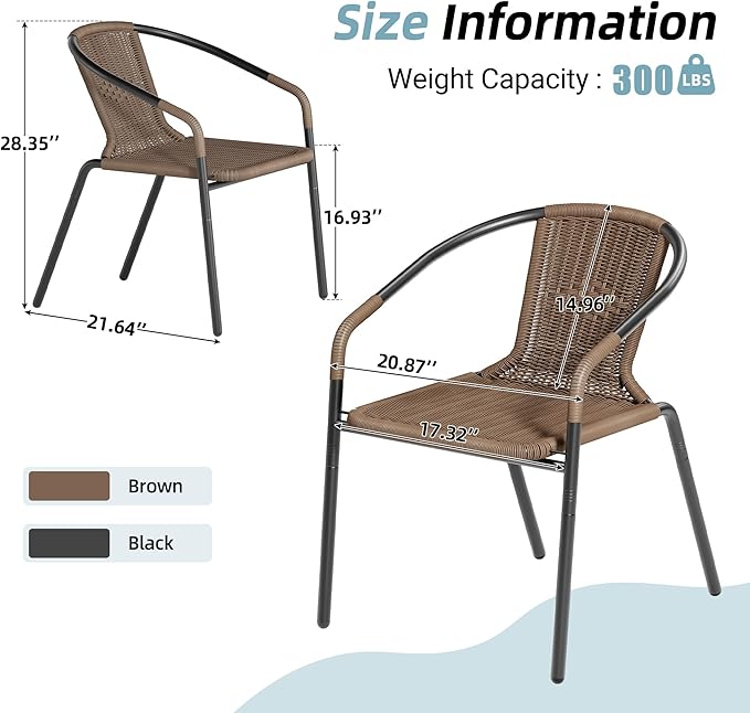 Amopatio Outdoor Dining Chairs Set of 4, Stackable Patio Chairs, Rattan Wicker Patio Dining Chairs Set of 4, Bistro, Deck, Yard, Porch, Brown
