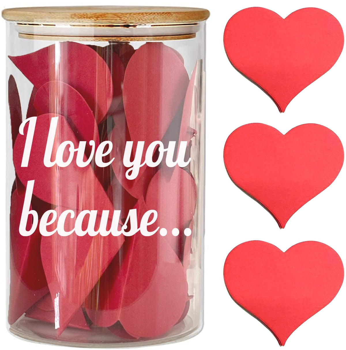 new I Love You Because Jar, Love Notes Jar with 50 Red Heart Shape Note, Gifts for Girlfriend Boyfriend Birthday, Love Message In The Bottle for Mom Dad,Newlywed Gifts for the Couple (love)