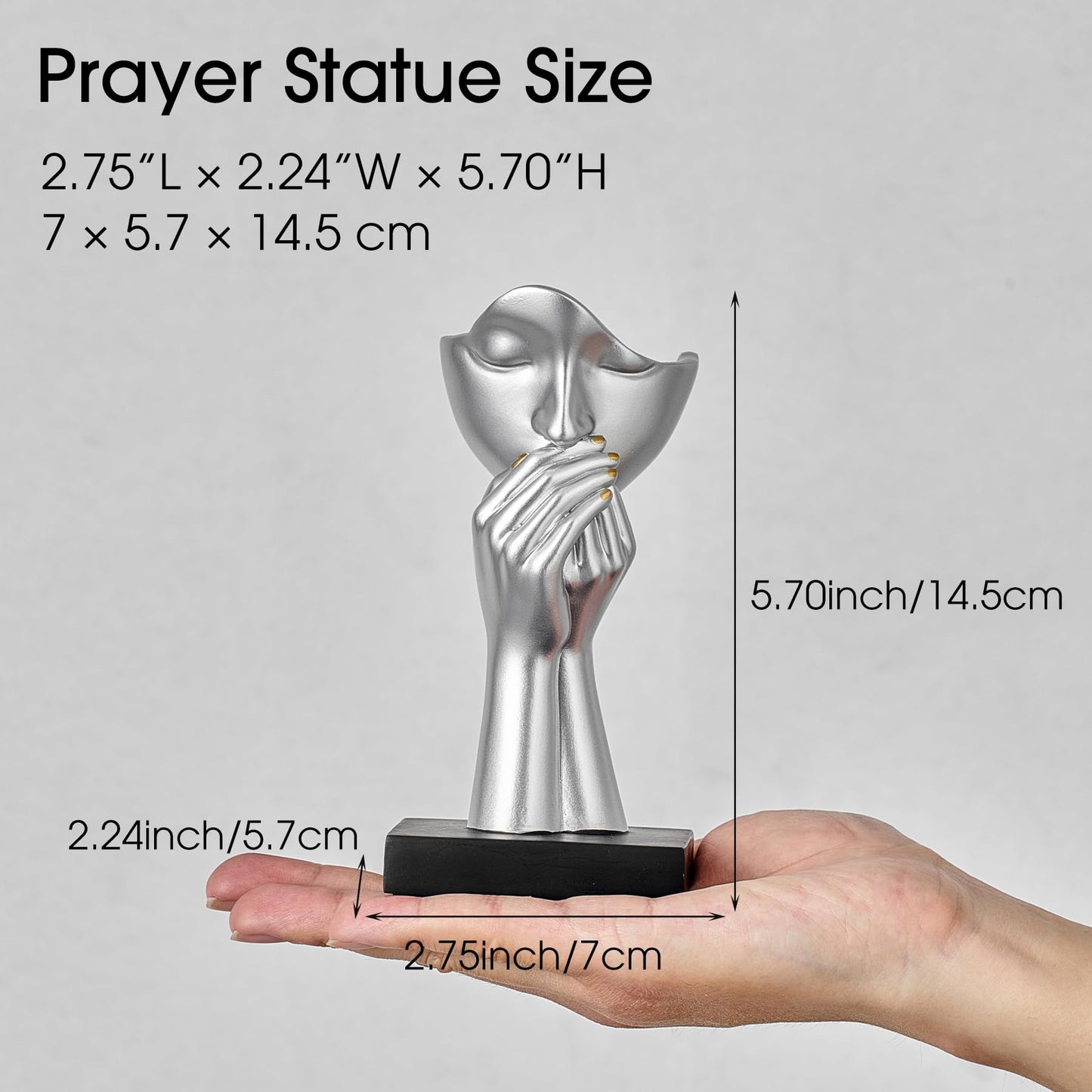 3 Pcs Silver Decor Prayer Statues, Modern Prayer of Peace Figurines Shelf Decor Accents, Abstract Art Sculpture Home Decorations for Living Room Bedroom Office Bookshelf Coffee Table, Gifts for Women