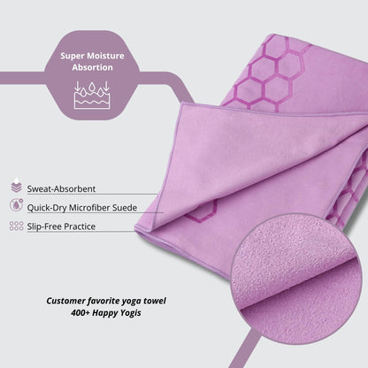 Clever Yoga Hot Yoga Mat Towel – Non-Slip Grip for Hot Yoga, Sweat Absorbent, Honeycomb Silicone Grip, Stays Flat – Ideal for Pilates, Travel, Washable & Lightweight - Dark Blue