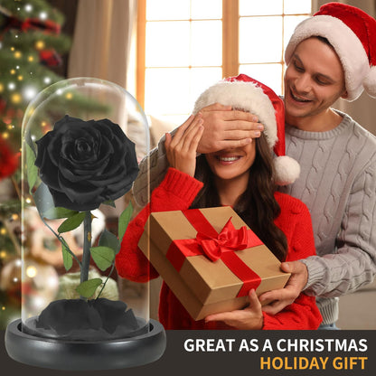 SW Forever Preserved Real Black Rose Flower Birthday Gift for Mom Women,Valentines Eternal Flower in Glass Gifts for Mothers Day Christmas Anniversary Birthday (Black)
