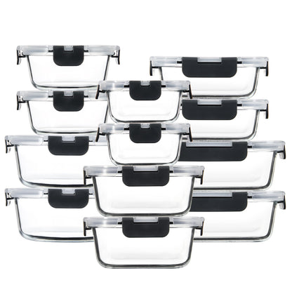 FAWLES 12 Pack Glass Meal Prep Containers with Airtight Lids, Leak-Proof Food Storage Containers, Dishwasher/Microwave/Oven/Freezer Safe Glass Containers for Lunch, Leftovers, to Go (Grey)