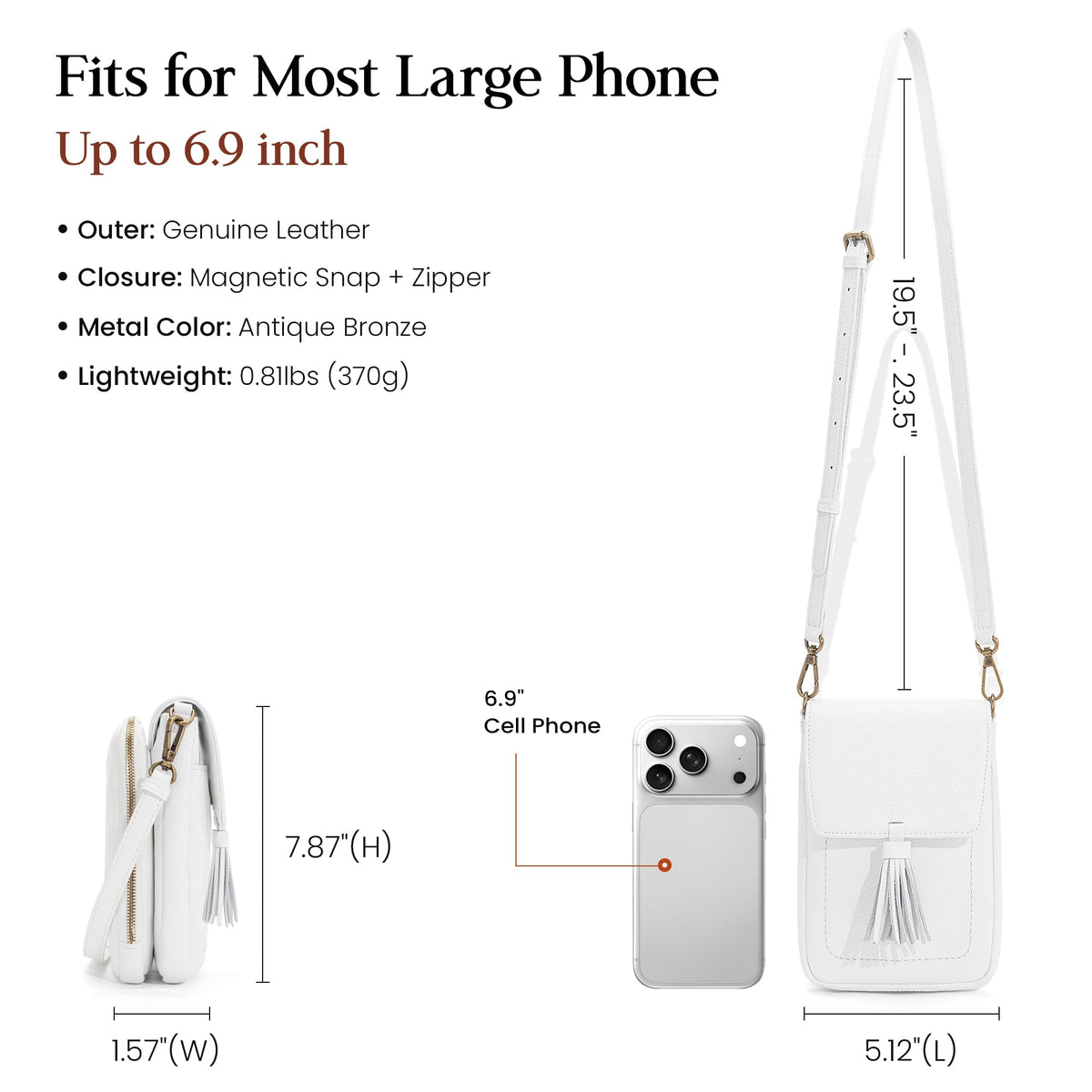 befen White Small Crossbody Bag for Women, Lightweight Mini Purse with Multiple Compartments and Card Slots for Daily Use Travel