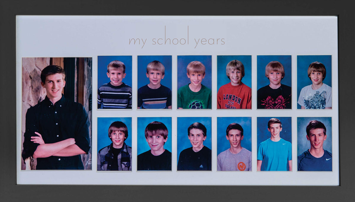 Green Pollywog School Years Picture Day Collage | Black Natural Wood Photo Display | K-12 Graduation Keepsake | School Photo Picture Display