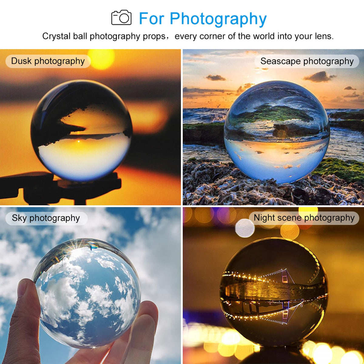 MerryNine K9 Crystal Ball with Stand for Photography Crystal Sphere Lens Crystal Ball(80mm/3.14" with 35mm Stand)