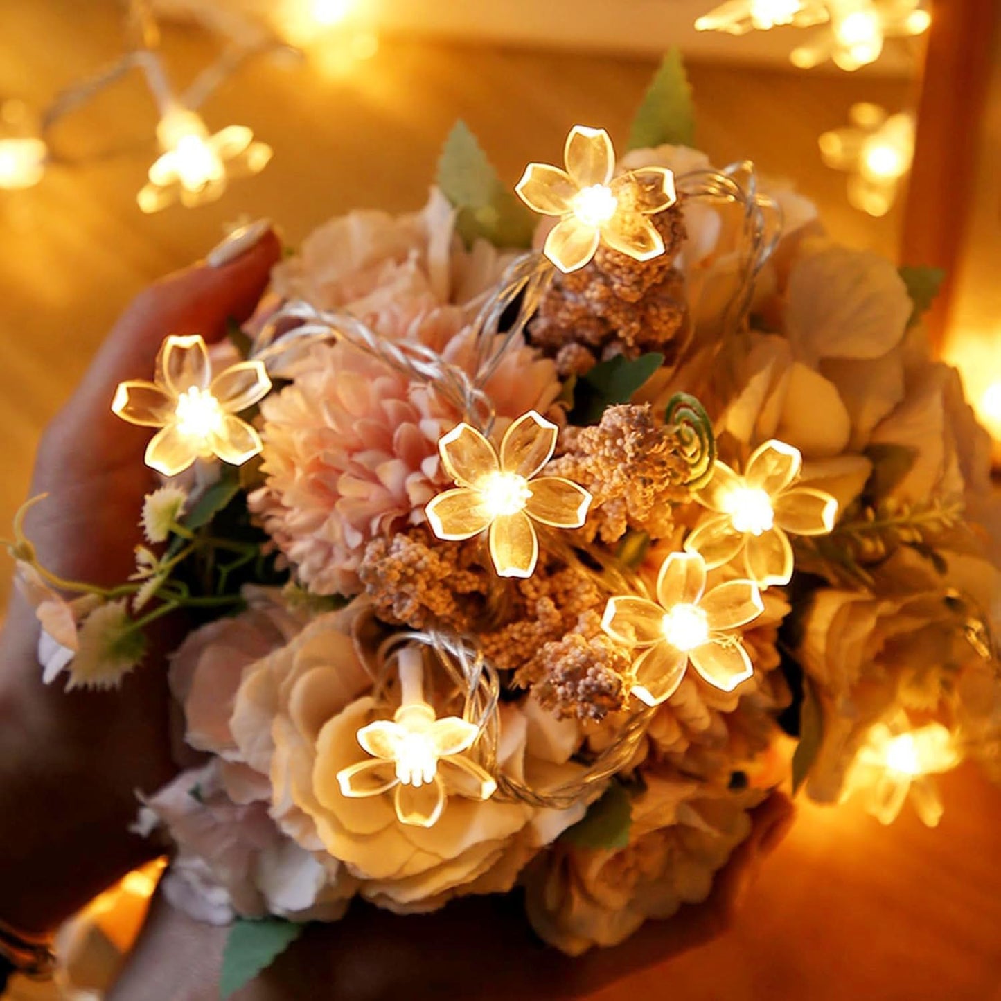 Fairy Flower String Lights Indoor Bedroom Decor, 33 ft 100 LED Artificial Cherry Blossom Lamp Indoor Outdoor Wall Window Garden Hanging Decorations for Christmas Wedding Birtday Party (Warm White)