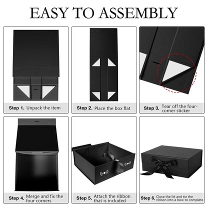 LFBOX Black Gift Box with Ribbon Magnetic Lids 10.2x9x3.74 in, Bridesmaid Groomsman Proposal Boxes, Wedding Graduation Storage Box 2 Pack