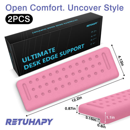 Retuhapy L-Shaped Desk Edge Cushion, 2 PCS Elbow Rest for Desk with Ergonomic Support, Memory Foam Elbow Pad & Arm Rest for Palm, Wrist & Forearm, Non-Slip & Separate Design, Office & Home, Pink