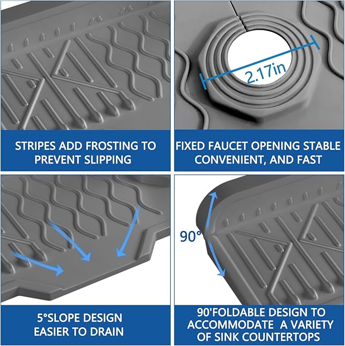 Sink Splash Guard Gen2-17" x 6'' Kitchen Sink Accessories, Silicone Sink Mat