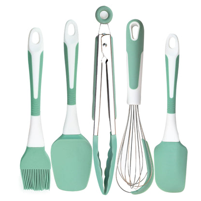 XoYoZo Silicone Kitchen Cooking Utensils Set Heat Resistant, 5 Pcs Silicone Spatula Set for Baking Cooking Mixing, Silicone Cooking Utensils Set for Nonstick Cookware, Dishwasher Safe (Green), Medium