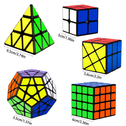 Coolzon 5 Pack Speed Magic Cubes, Magic Speed Cube Set 2x2 4x4 Fenghuolun Pyraminx Pyramid Megaminx Fenghuolun Puzzle Cube Toy for Children & Adults 8 Years & Up